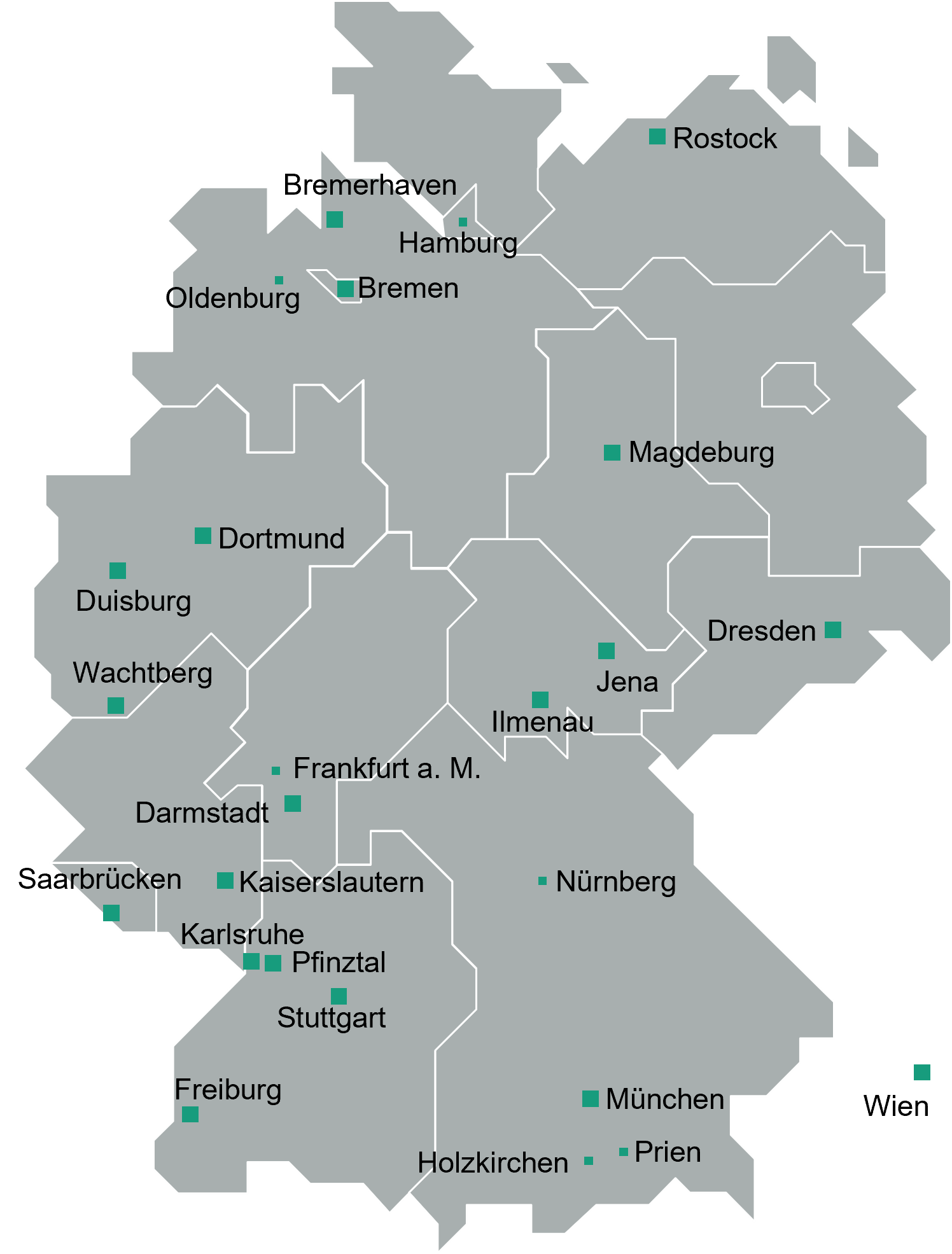 Standorte der Mitgliedsinstitute der Fraunhofer-Allianz Verkehr, Stand: Juni 2019