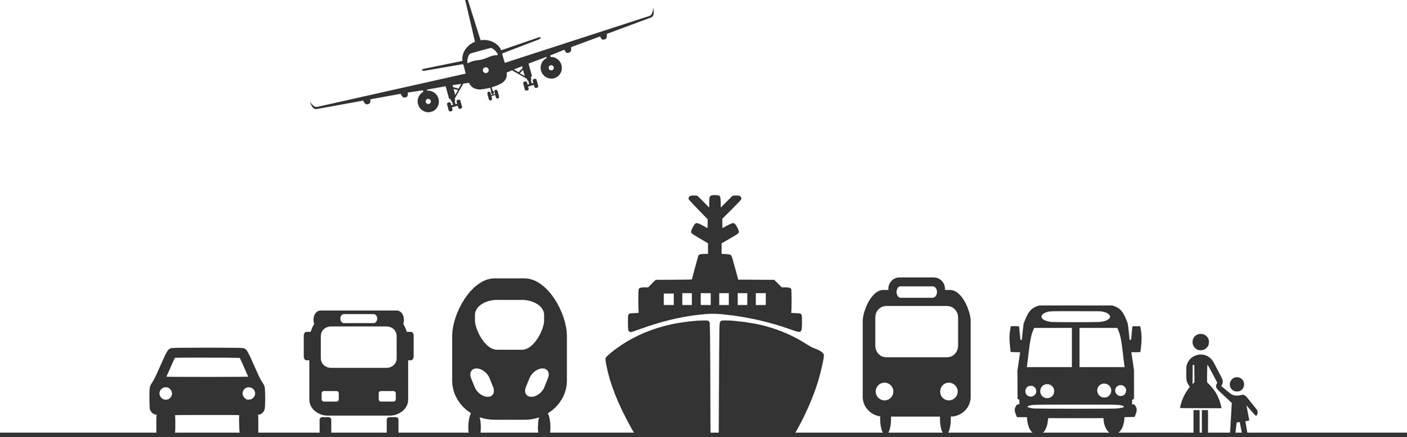 Icon-Bilder verschiedener Verkehrsträger - von PKW bis Fußgänger